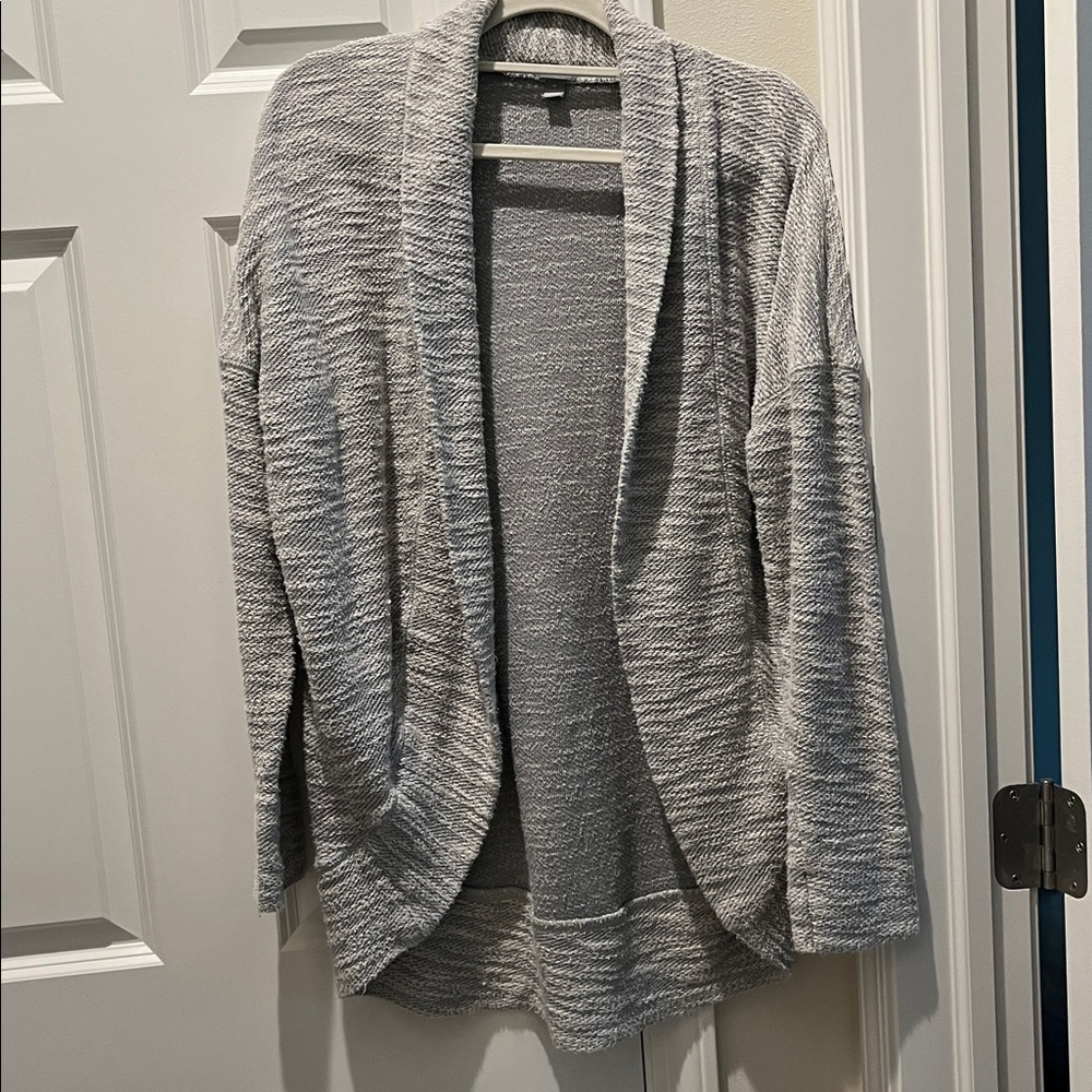 Aerie MED Open Circle Nubby Cotton Boucle Cardigan Knit Gray White Sweater EUC